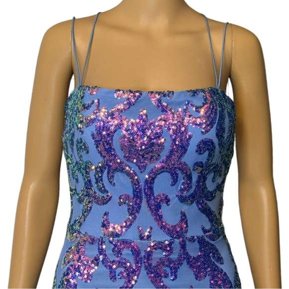 B. Darlin Square Neck Strappy Back Long Gown Iridescent Sequins NWT - Picture 8 of 17